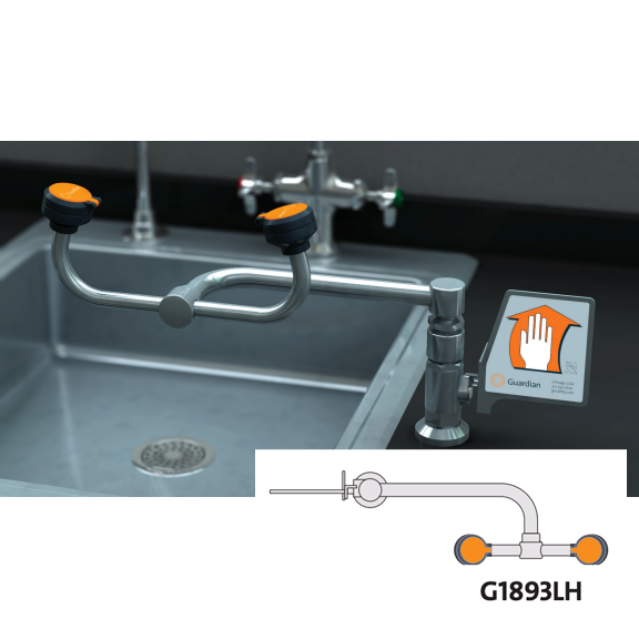 Guardian G1893LH Eyewash, Deck Mounted 90 Swivel, All-Stainless Steel, Left Hand Mounting