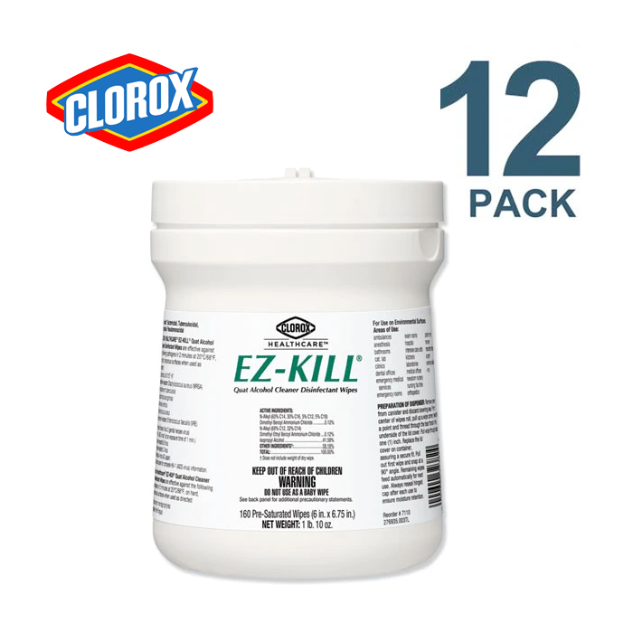 Clorox Healthcare EZ-Kill Quat Alcohol Cleaner Disinfectant Wipes, 6 x 6.75, 160/Canister, 12 Canisters/Carton - CLO32382