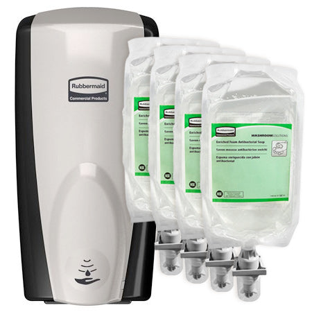 Rubbermaid TC Automatic Touch Free Soap Dispenser, Foam, Black/Gray, Includes 4PK Antibacterial Refills