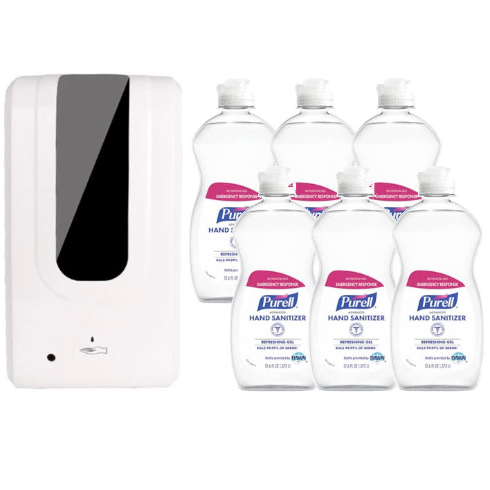 Vista Touchless Hand Sanitizer Dispenser Kit w/ Purell Advanced Hand Sanitizer Gel Refills - 6, 12.6 oz Pour Bottles