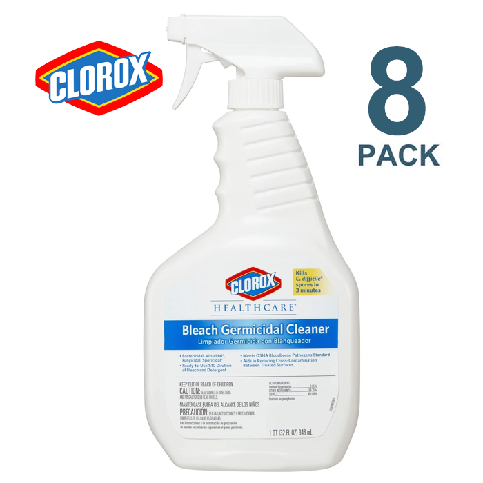 Clorox Healthcare Bleach Germicidal Cleaner, 22 Oz Spray Bottle, 8/Carton - CLO68967CT