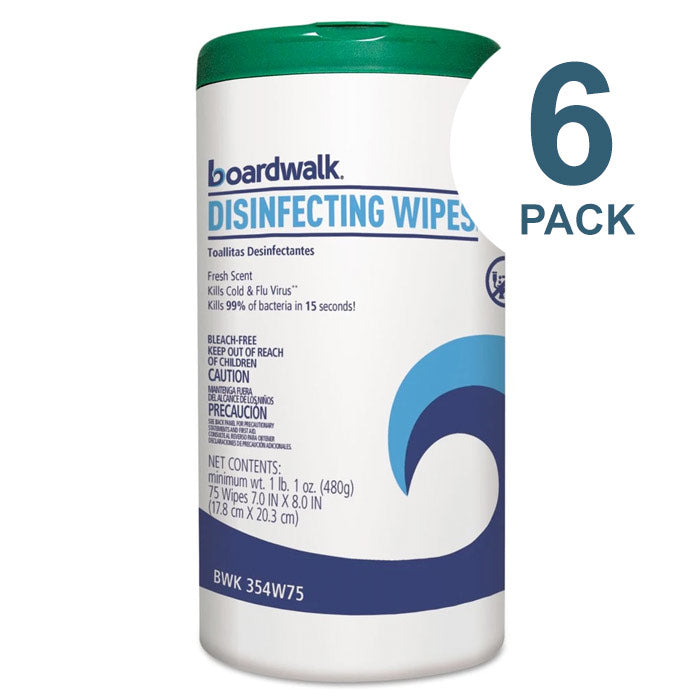 Boardwalk Disinfecting Wipes, 8 X 7, Fresh Scent, 75/Canister, 6 Canisters/Carton - BWK454W75
