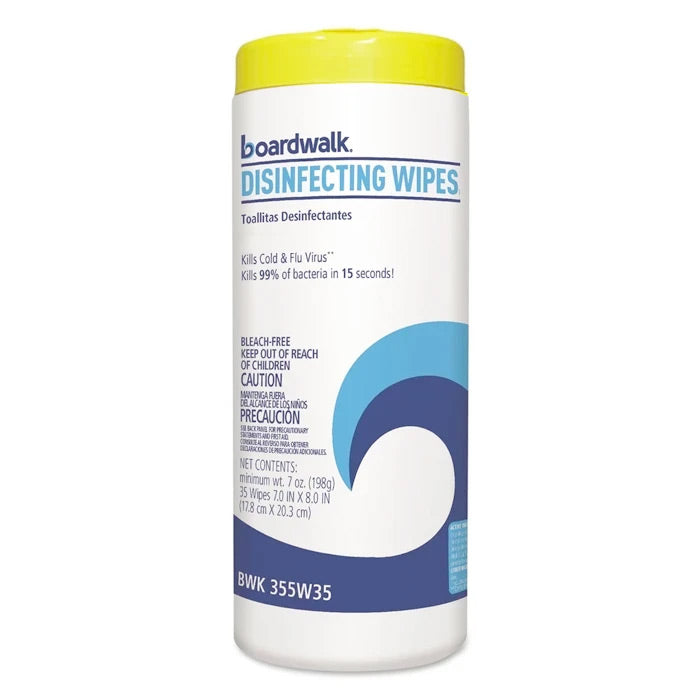 Boardwalk Disinfecting Wipes, 8 X 7, Lemon Scent, 35/Canister, 12 Canisters/Carton - BWK455W35