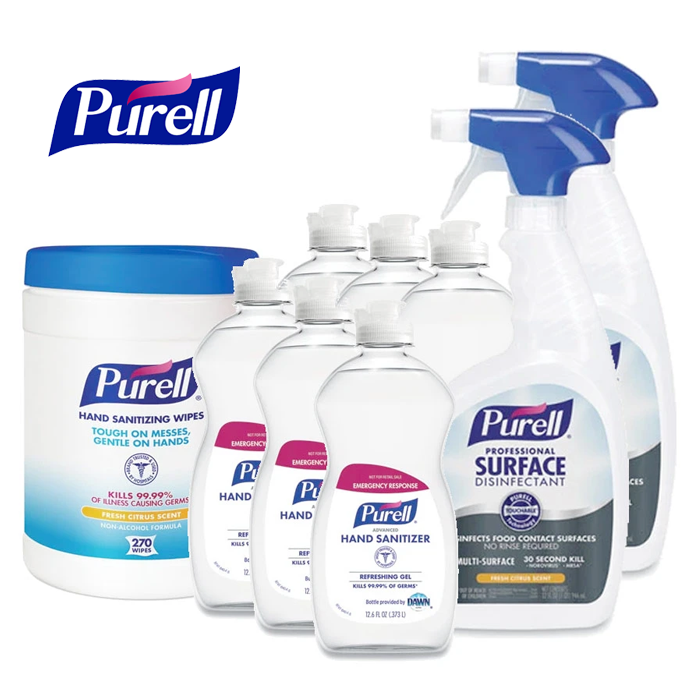 Purell Professional Power Pack w/ 32 oz Surface Disinfectant Spray Bottles, Sanitizing Hand Wipes and 12.6 oz Gel Hand Sanitizer Bottles