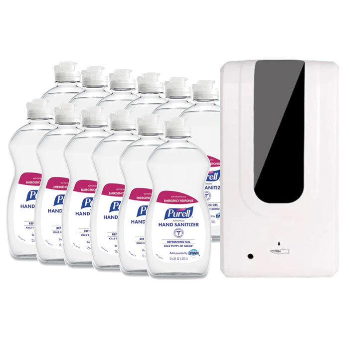 Vista Touchless Hand Sanitizer Dispenser Kit w/ Purell Advanced Hand Sanitizer Gel Refills - 12, 12.6 oz Pour Bottles