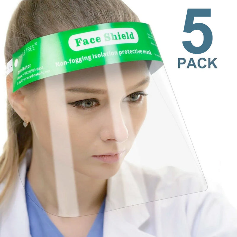 Reusable Safety Face Shield Full Protection Clear Anti-fog Visor Guard, Pack of 5 - FS-5PK-GREEN