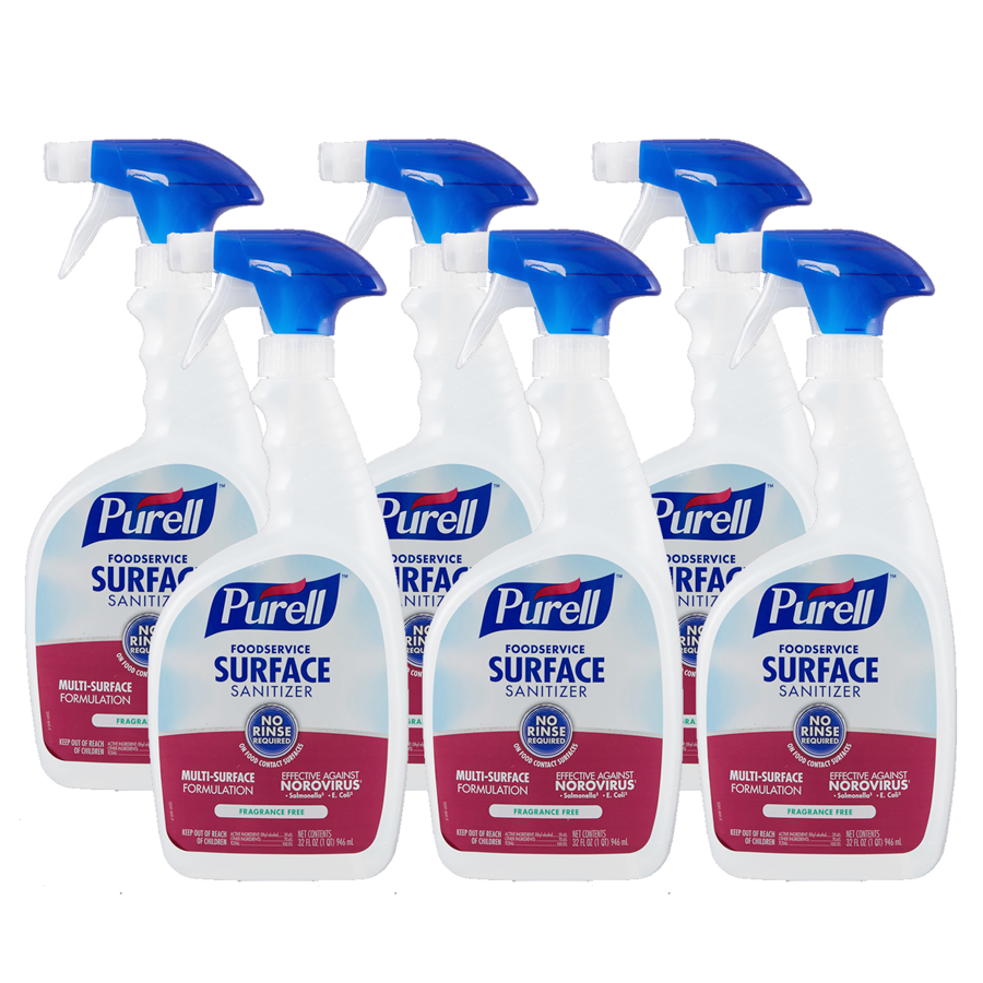 Purell Surface Sanitizer, Fragrance Free, 32 oz Spray Bottle, 6/Carton and 2 Spray Triggers/Carton - 3341-06