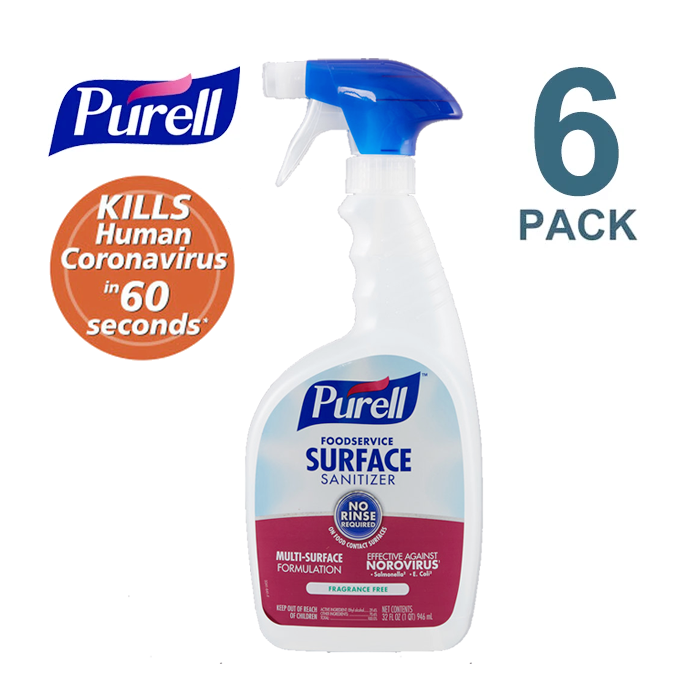 Purell Surface Sanitizer, Fragrance Free, 32 oz Spray Bottle, 6/Carton and 2 Spray Triggers/Carton - 3341-06