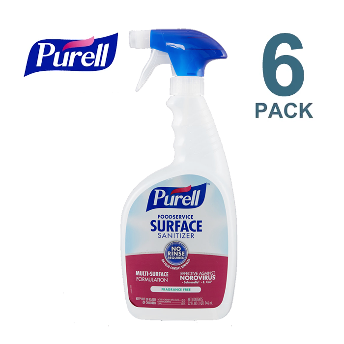 Purell Surface Sanitizer, Fragrance Free, 32 oz Spray Bottle, 6/Carton and 2 Spray Triggers/Carton - 3341-06