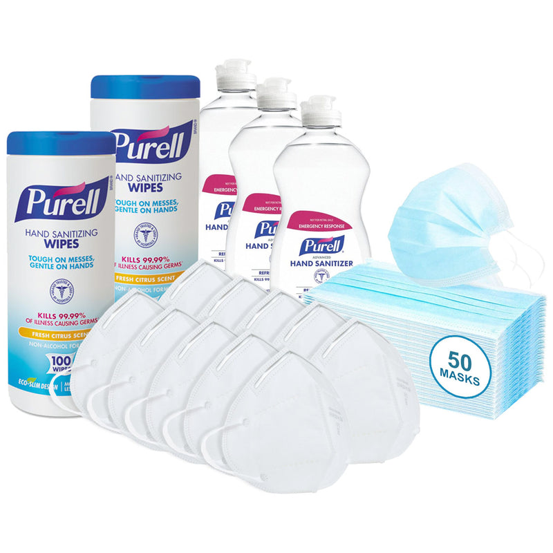 Purell Hand Sanitizer Kit w/ Purell Sanitizing Hand Wipe Canister and Masks