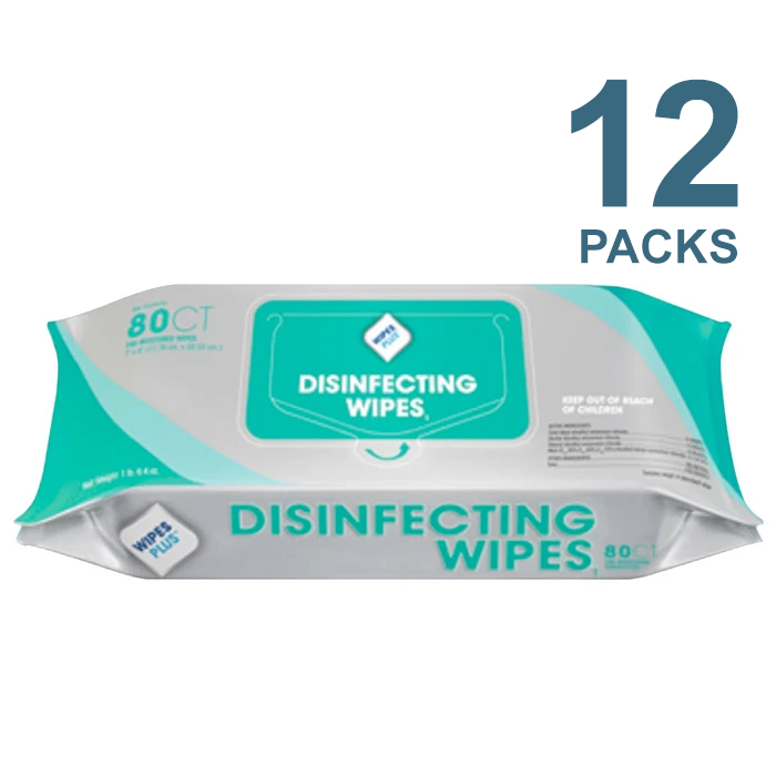 WipesPlus EPA Registered Disinfecting Surface Wipes, 80pk, 12 Packs/Case