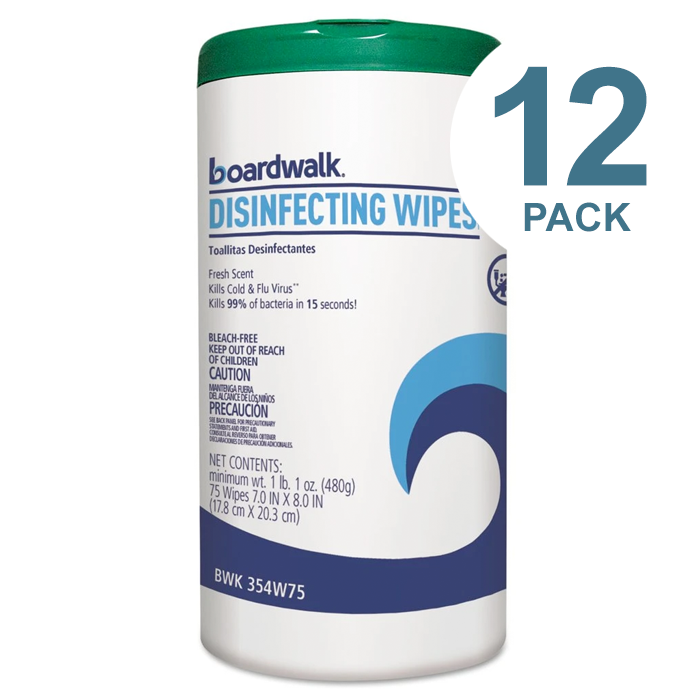 Boardwalk Disinfecting Wipes, 8 X 7, Fresh Scent, 75/Canister, 12 Canisters/Carton - BWK454W75-12PK