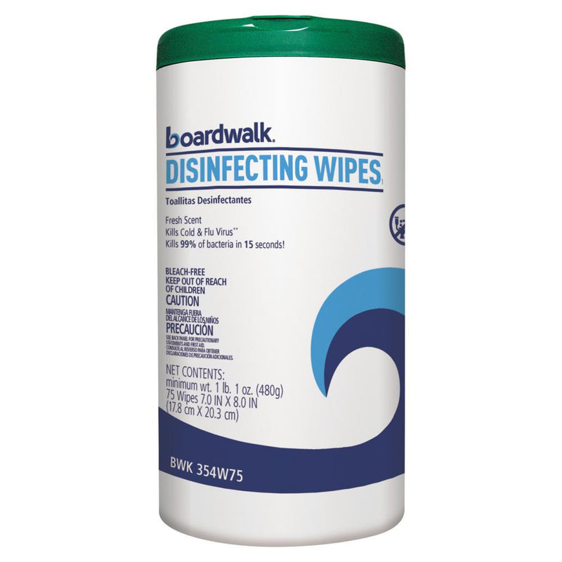 Boardwalk Disinfecting Wipes, 8 X 7, Fresh Scent, 75/Canister, 12 Canisters/Carton - BWK454W75-12PK