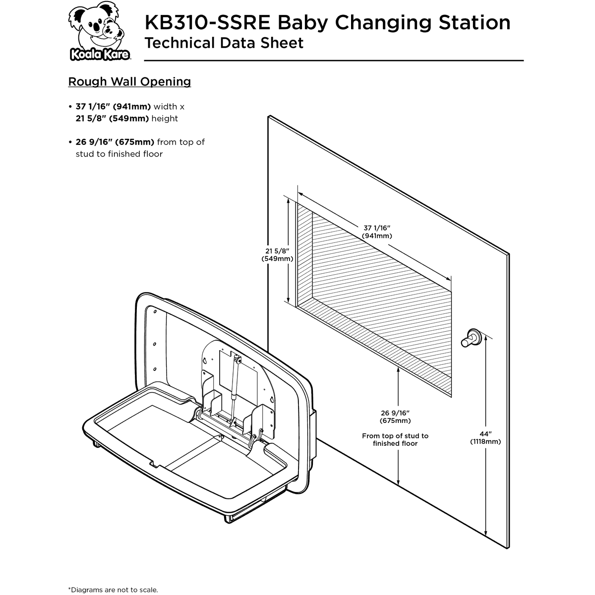 ASI 9013 Recessed Mounted Baby Changing Station, Stainless Steel