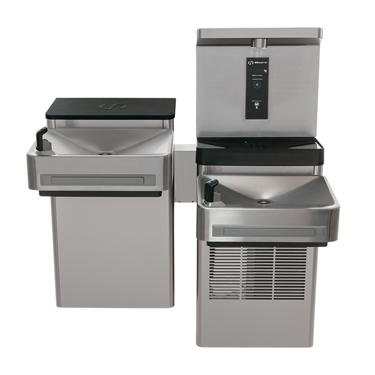 Haws 1212S Stainless Steel Hi-Lo Wall Mount ADA Water Cooler, Electronic Valve & Pushbar Assembly & Bubbler Deactivation w Sensor Operated Bottle Filler