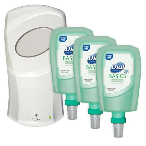 Dial Fit Touch Free Automatic Soap Dispenser Kit, Foam, White, Includes 3PK Hypoallergenic Refills - DIALKIT-02