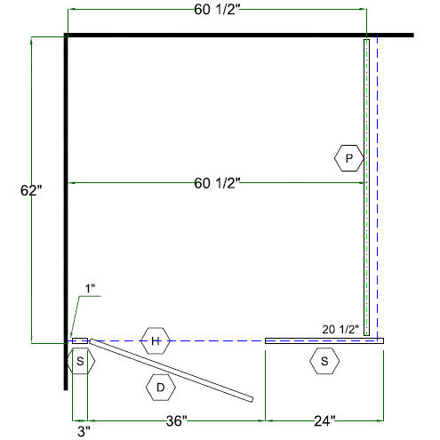 Bobrick Bathroom Partition, 1 ADA In Corner Compartment, Solid Color Reinforced Composite, 60"W x 62"D, ICADA-SCRCBOB