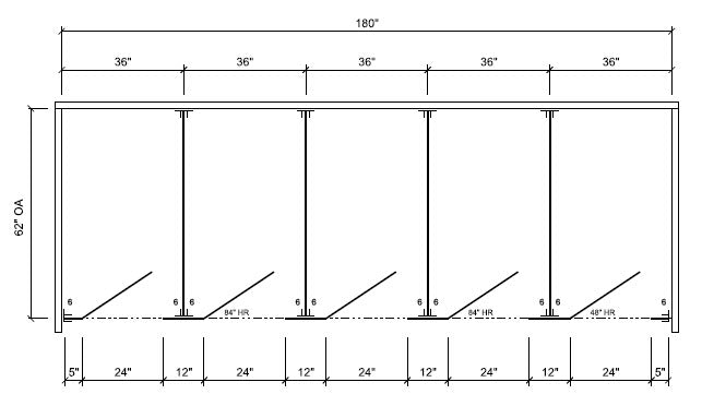 Scranton Hiny Hider Toilet Partition, 5 Between Wall Compartments, Plastic, 180"Wx62"D - BW53662-PLSC