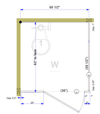 ASI Global Toilet Partition, Stainless Steel, For 1 Compartment 59-1/2