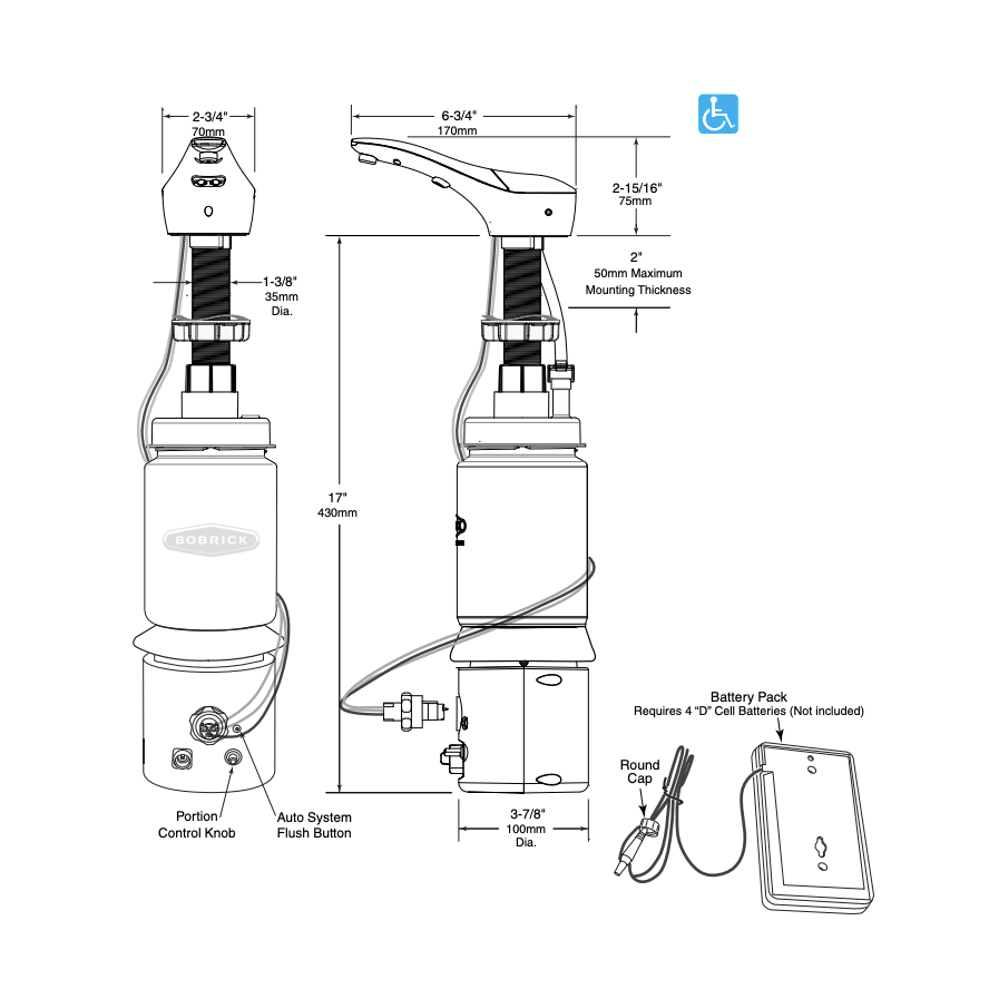 Bobrick B-824 SureFlo Automatic, Top Fill Bulk Liquid Soap