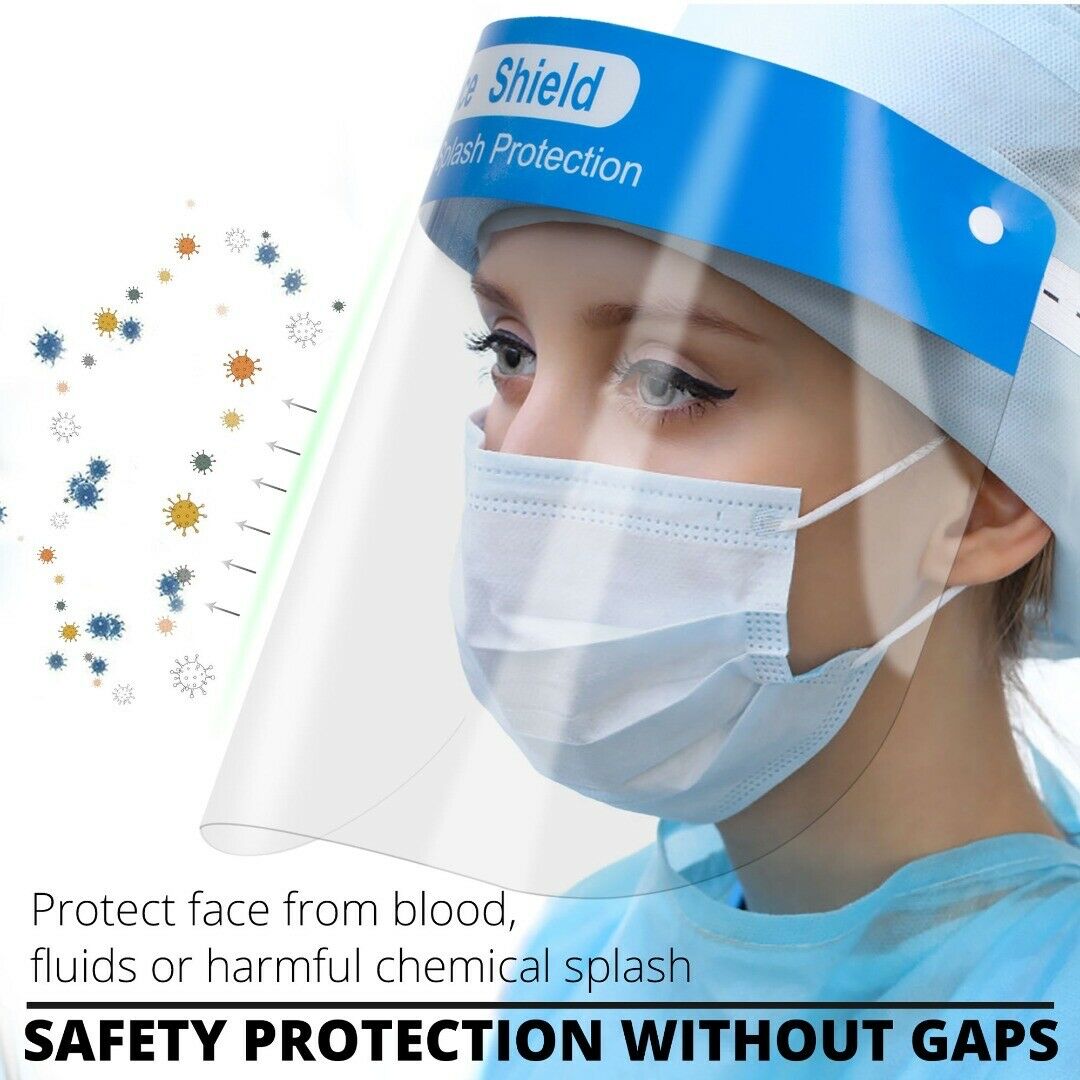 Reusable Safety Face Shield Full Protection Clear Anti-fog Visor Guard, Pack of 5 - FS-5PK-BLUE