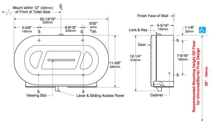 Bobrick B-2892 Classic Series Jumbo-Roll Toilet Paper Dispenser, Twin