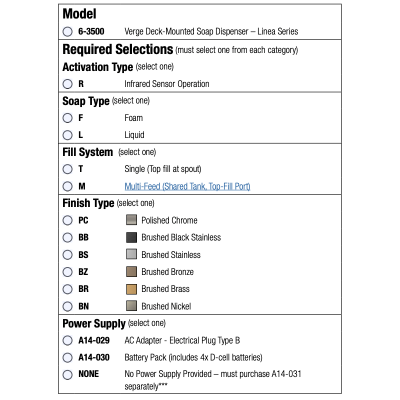 Bradley  - 6-3500-RFT-BZ - Touchless Counter Mounted Sensor Soap Dispenser, Brushed Bronze, Linea Series