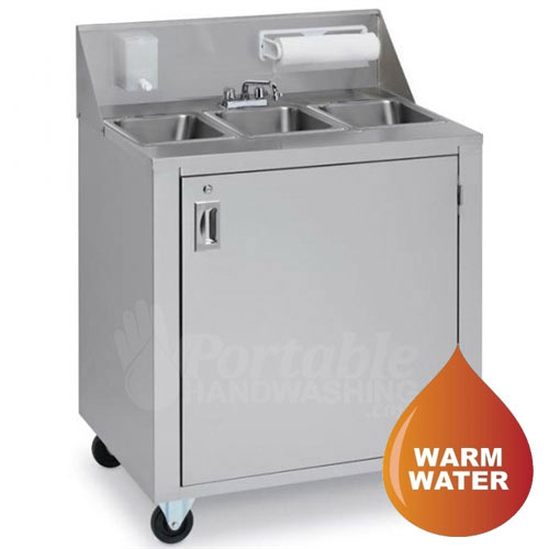 Crown Verity CVPHS-3 Portable Hand Sink, Stainless Steel, Hot Water, Triple Bowl