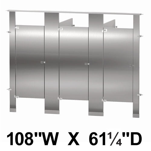 Bradley Toilet Partition, 3 In Corner Compartments, Stainless Steel, 108"W x 61 1/4"D - IC33660