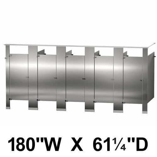Bradley Toilet Partition, 5 In Corner Compartments, Stainless Steel, 180"W x 61 1/4"D - IC53660