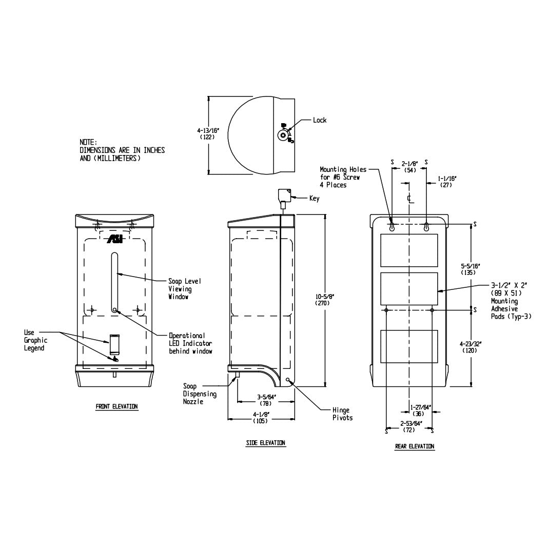 ASI 0362 Soap Dispenser, Automatic, Satin Stainless Steel, Surface Mounted