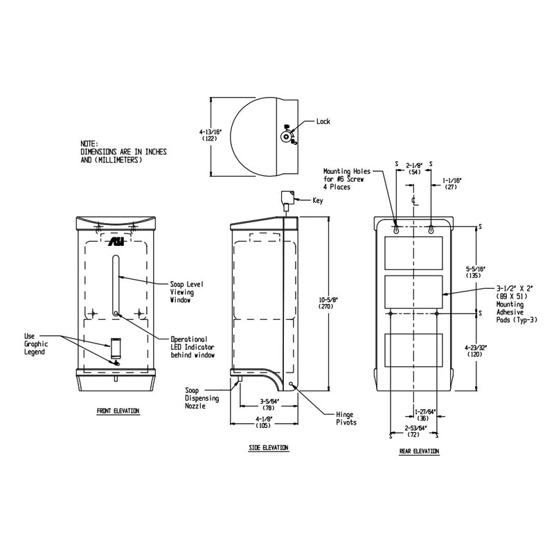 ASI 0362 Soap Dispenser, Automatic, Satin Stainless Steel, Surface Mounted