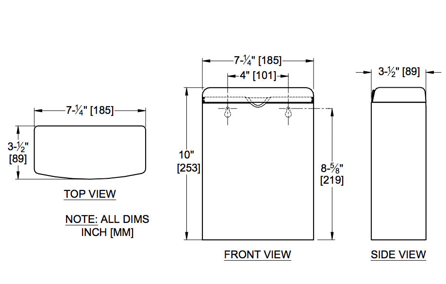 ASI 20852, Roval(TM) Surface Mounted Sanitary Waste Receptacle