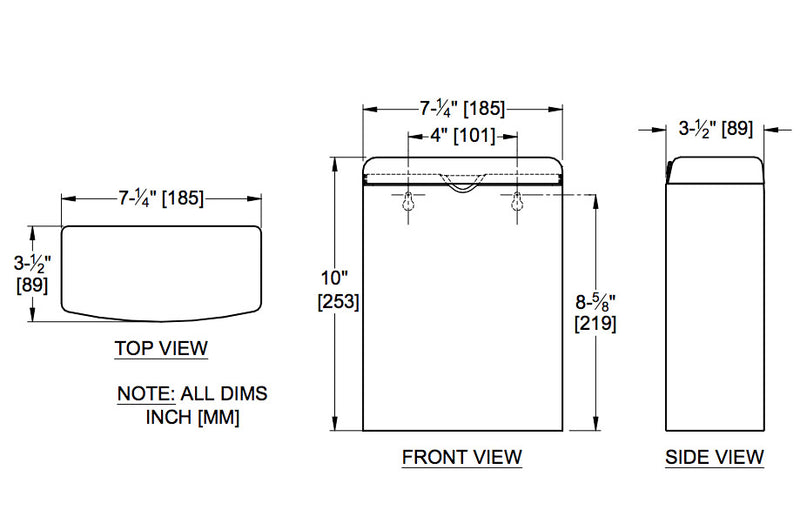 ASI 20852, Roval(TM) Surface Mounted Sanitary Waste Receptacle