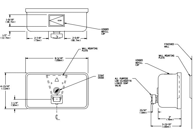 ASI 0345 Horizontal Soap Dispenser, Surface Mounted