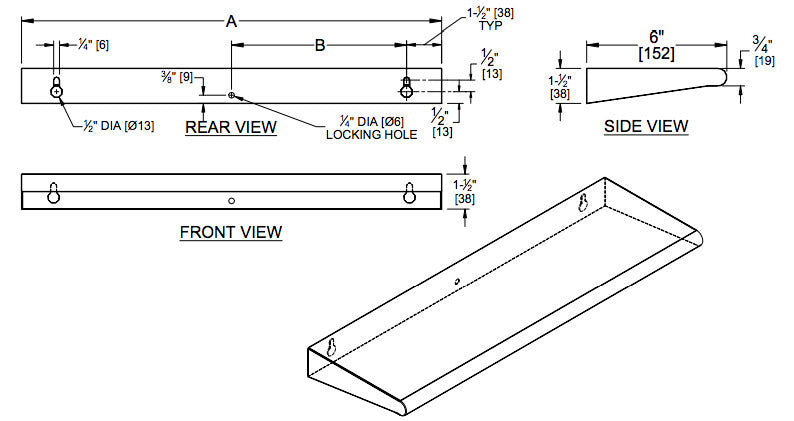 ASI 20692-630 Roval Surface Mounted Commercial Restroom Shelf, 6 x 30