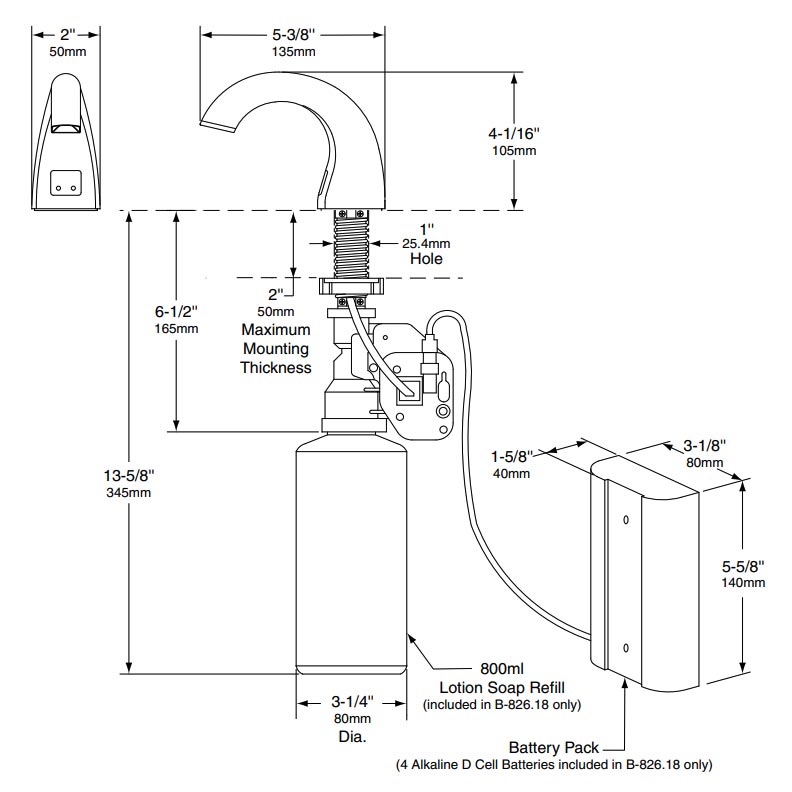 Bobrick B-826.18 Hands Free Touchless Soap Dispenser Starter Kit