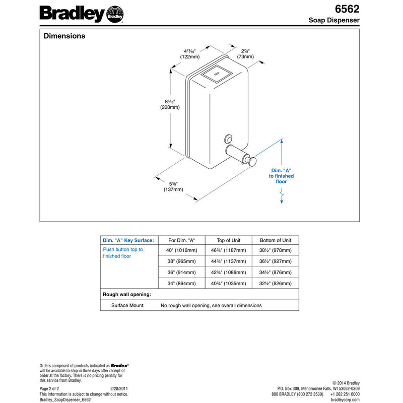 Bradley Liquid Soap Dispenser Surface Mount, 6562