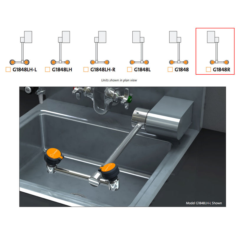 Guardian G1848R Eyewash Station, Wall Mounted, Right, Swing-Down