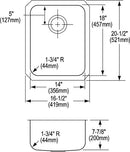 Elkay ELUH1418 18 Gauge Stainless Steel 16.5' x 20.5' x 7.875' Single Bowl Undermount Kitchen Sink