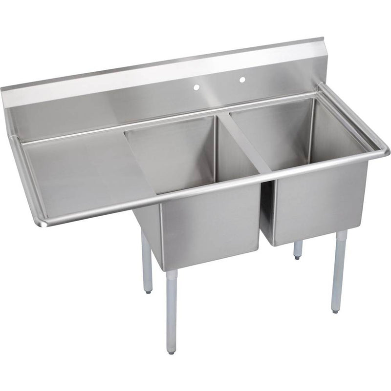 Elkay E2C16X20-L-18X Economy Scullery Sink, 2-Compartment 12" Deep Bowl(s), 18" Left Drainboard, 54.5 (L) X 25.75 (W) X 45.75 (H) Over All