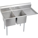 Elkay E2C16X20-R-18X Economy Scullery Sink, 2-Compartment 12" Deep Bowl(s), 18" Right Drainboard, 54.5 (L) X 25.75 (W) X 45.75 (H) Over All