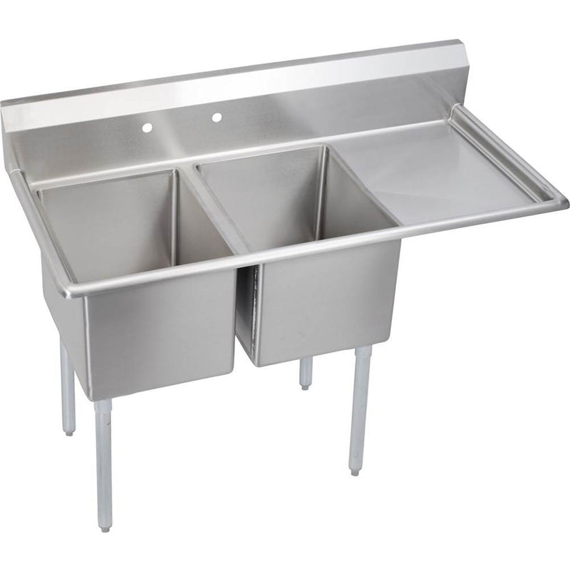 Elkay E2C24X24-R-24X Economy Scullery Sink, 2-Compartment 12" Deep Bowl(s), 24" Right Drainboard, 76.5 (L) X 29.75 (W) X 45.75 (H) Over All