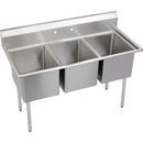 Elkay E3C16X20-0X Economy Scullery Sink, 3-Compartment 12" Deep Bowl(s), No Drainboards, 57 (L) X 25.75 (W) X 45.75 (H) Over All
