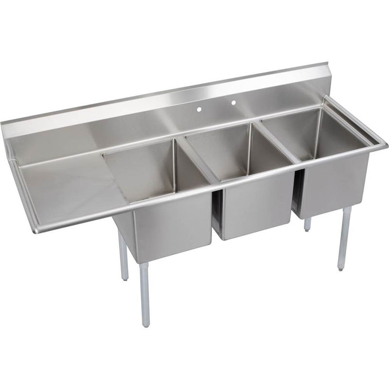 Elkay E3C16X20-L-18X Economy Scullery Sink, 3-Compartment 12" Deep Bowl(s), 18" Left Drainboard, 72.5 (L) X 25.75 (W) X 45.75 (H) Over All
