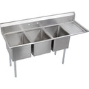 Elkay E3C20X20-R-20X Economy Scullery Sink, 3-Compartment 12" Deep Bowl(s), 20" Right Drainboard, 86.5 (L) X 25.75 (W) X 45.75 (H) Over All
