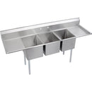 Elkay E3C24X24-2-24X Economy Scullery Sink, 3-Compartment 12" Deep Bowl(s), 24" Left & Right Drainboards, 124 (L) X 29.75 (W) X 45.75 (H) Over All