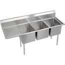 Elkay 14-3C16X20-L-18X Standard Scullery Sink, 3-Compartment  14" Deep Bowl(s), 18" Left Drainboard, 54.5 (L) X 25.75 (W) X 43.75 (H) Over All