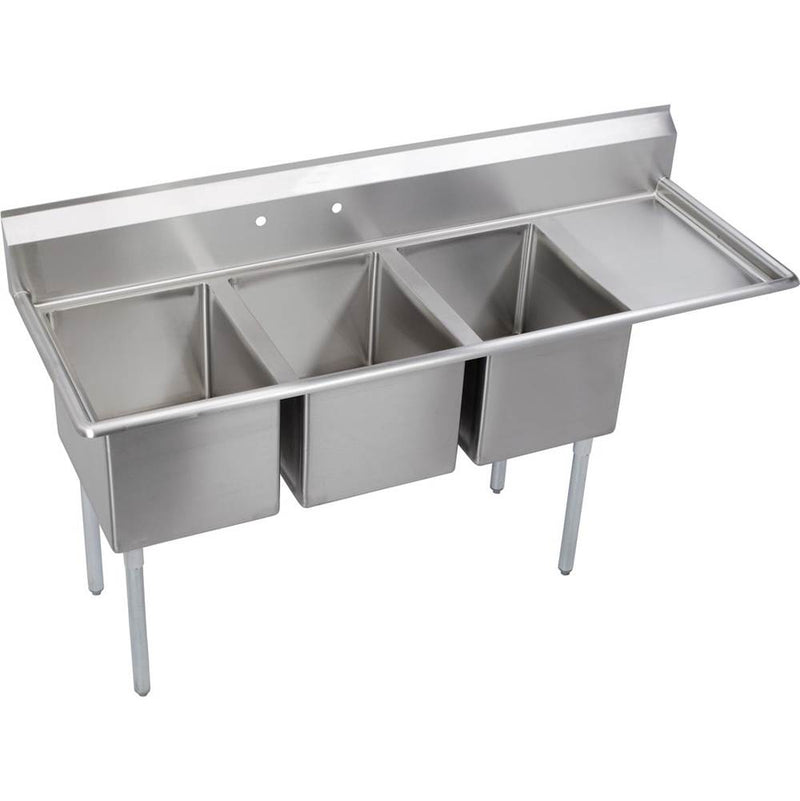 Elkay 14-3C16X20-R-18X Standard Scullery Sink, 3-Compartment  14" Deep Bowl(s), 18" Right Drainboard, 54.5 (L) X 25.75 (W) X 43.75 (H) Over All