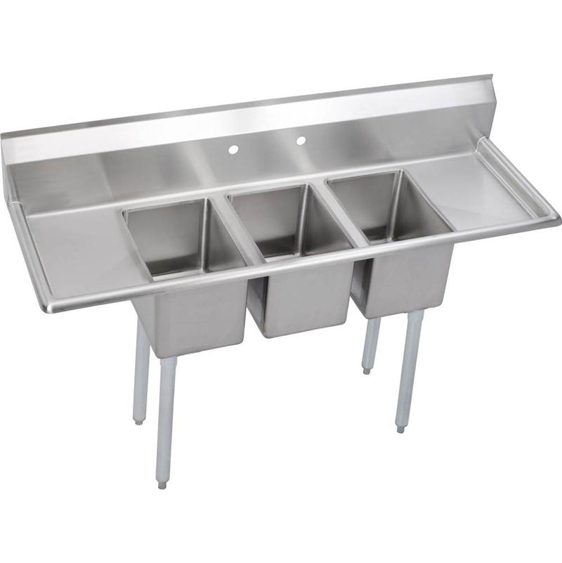 Elkay 3C10X14-2-12X Standard Scullery Sink, 3-Compartment 12" Deep Bowl(s), 12" Left & Right Drainboards, 58 (L) X 19.75 (W) X 45.75 (H) Over All